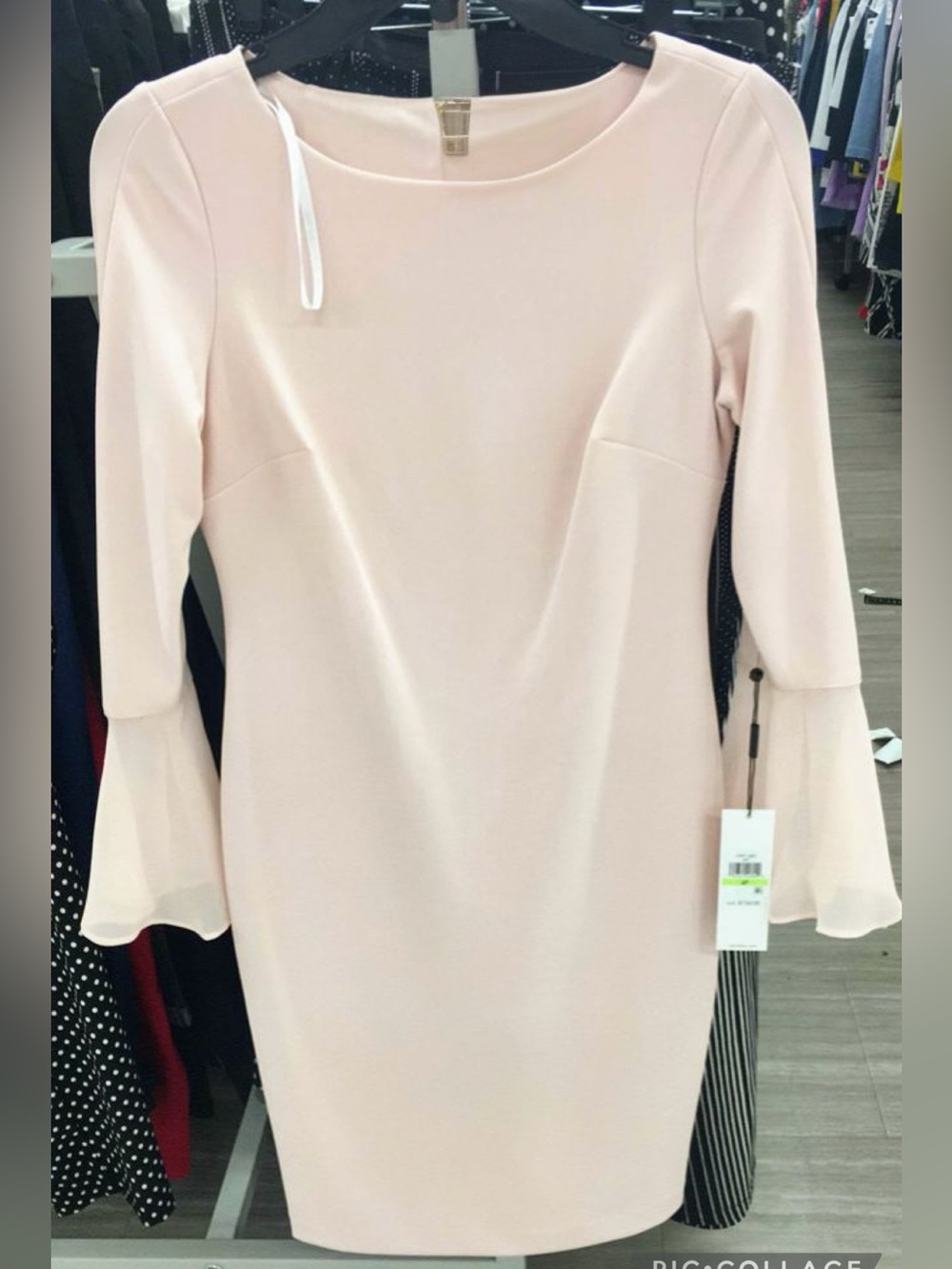 Calvin Klein Blush Pink Midi Sheath Dress with Bell Sleeves(M)
